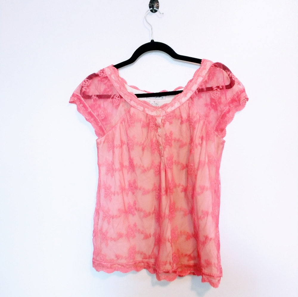 Ultra Pink lace y2k lined babydoll top with cap sleeves size medium